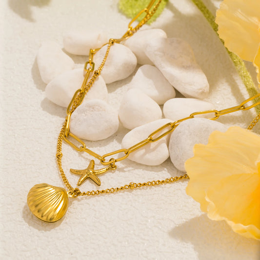 Collar doble capa caracola y estrella de mar