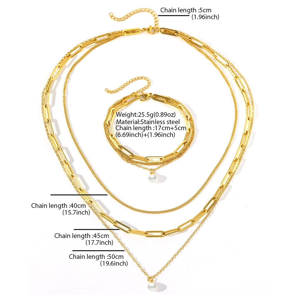 Conjunto de collar y pulsera de eslabone y perla