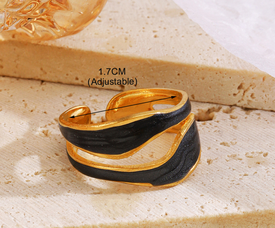 Anillo ajustable negro y dorado