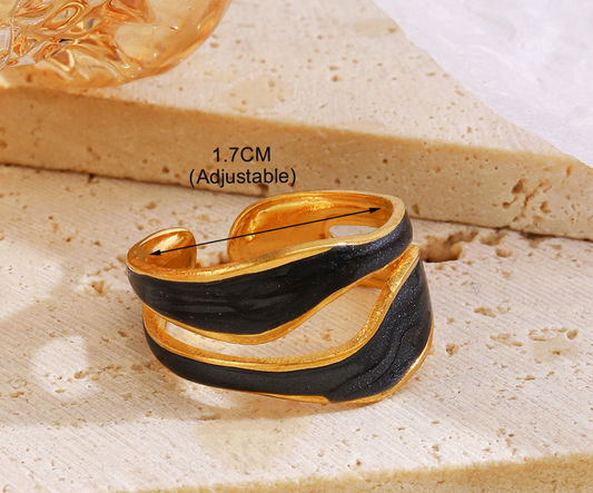 Anillo ajustable negro y dorado