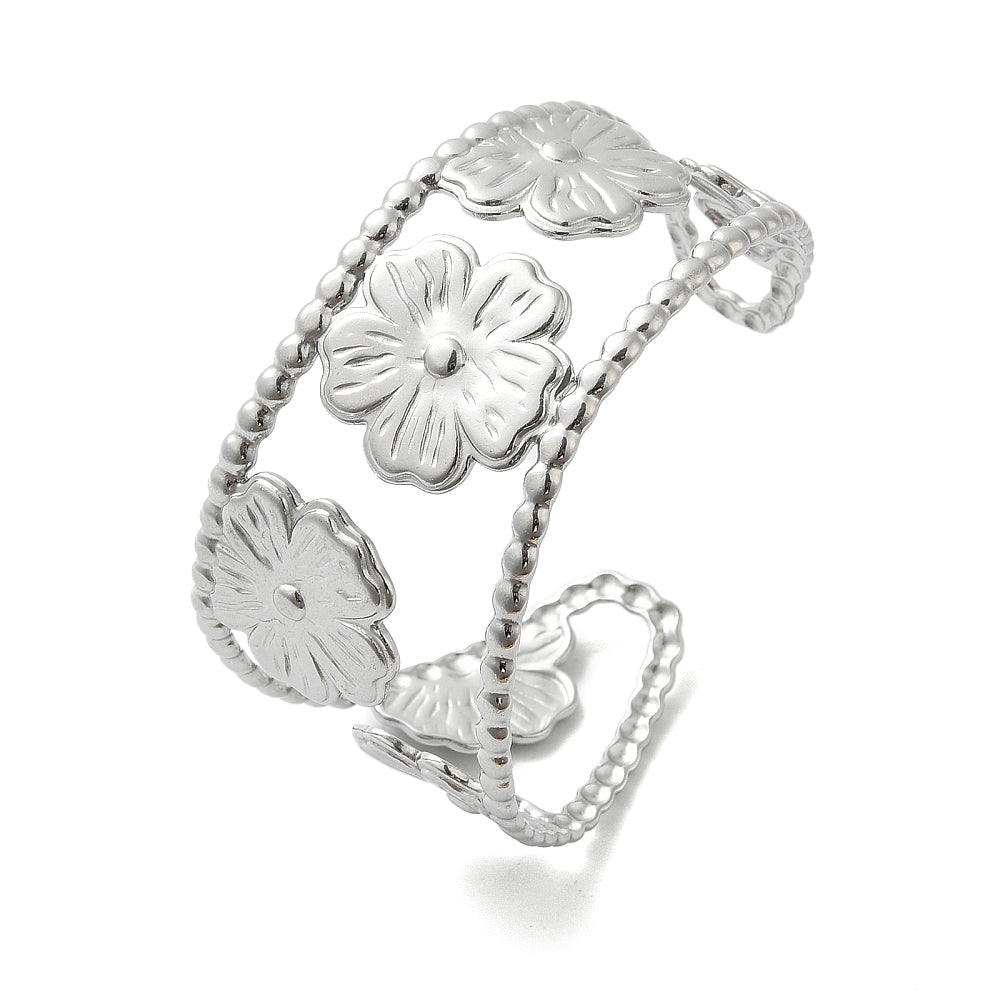 Brazalete plateado de flores
