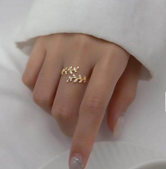 Anillo ajustable hoja de árbol dorado
