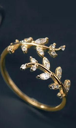 Anillo ajustable hoja de árbol dorado