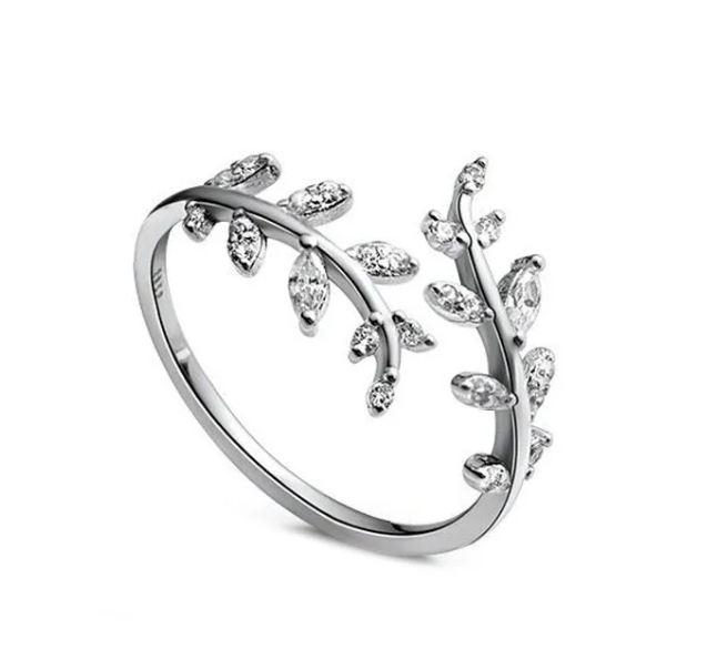 Anillo ajustable con hojas de árbol plata 925